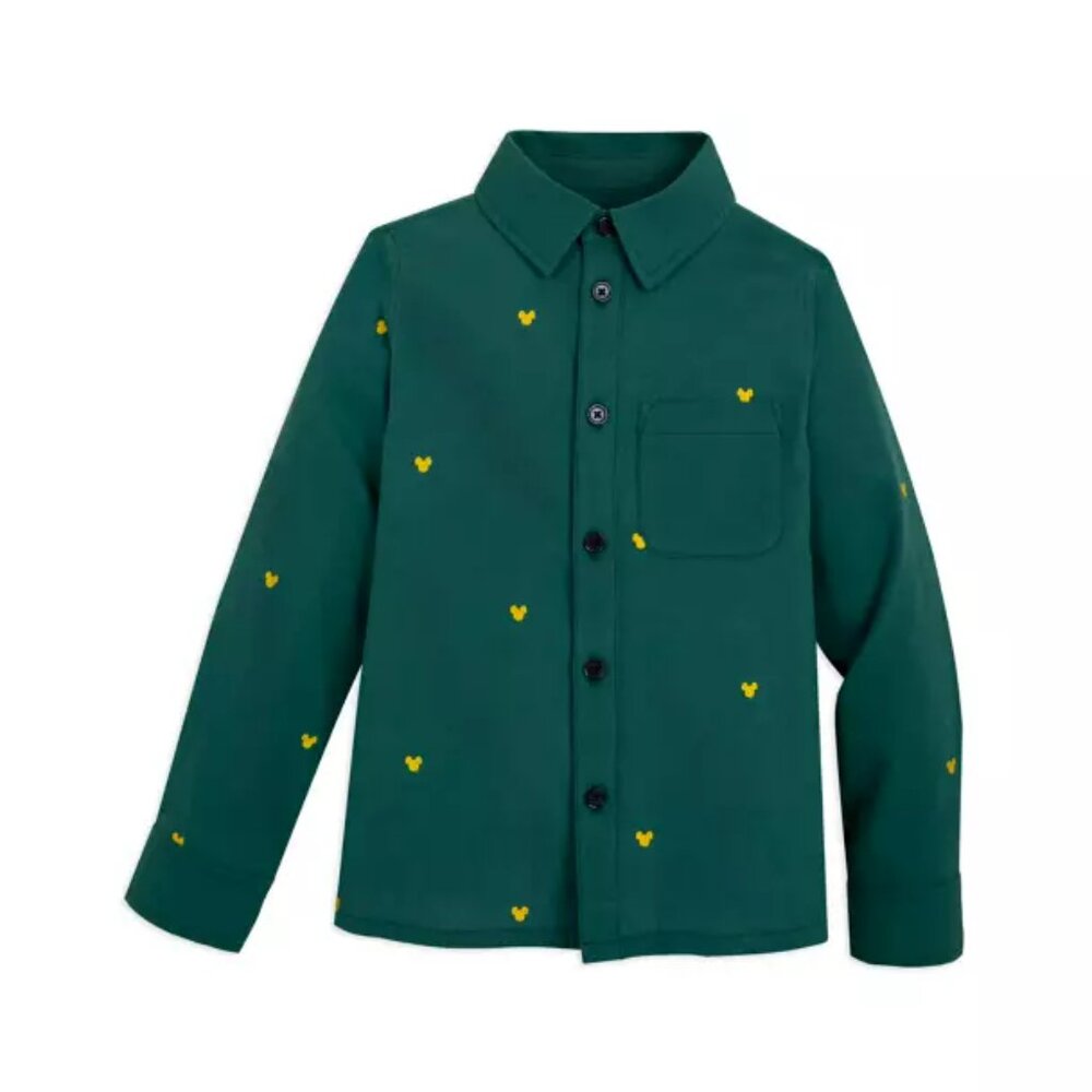 Embroidered Mickey Mouse Icon Holiday Long Sleeve Button Front Shirt for Boys 4